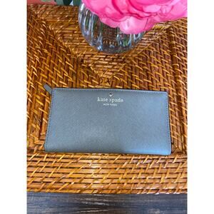 Kate Spade New York Slim Wallet Gray Taupe Snap Closure Card Holder Coin Zip